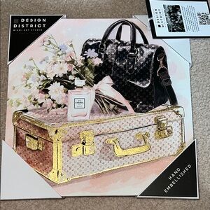 NWT Various luxe Flowers Purse Luggage makeup brushes luxury wall Art (12x12in)